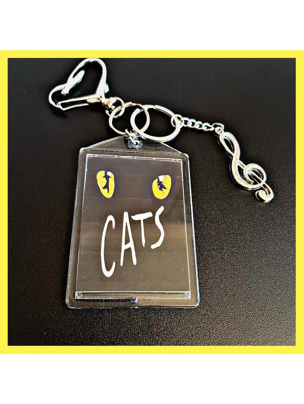Clear Acrylic Keychain Holder with Metal Clip and Treble Clef Charm